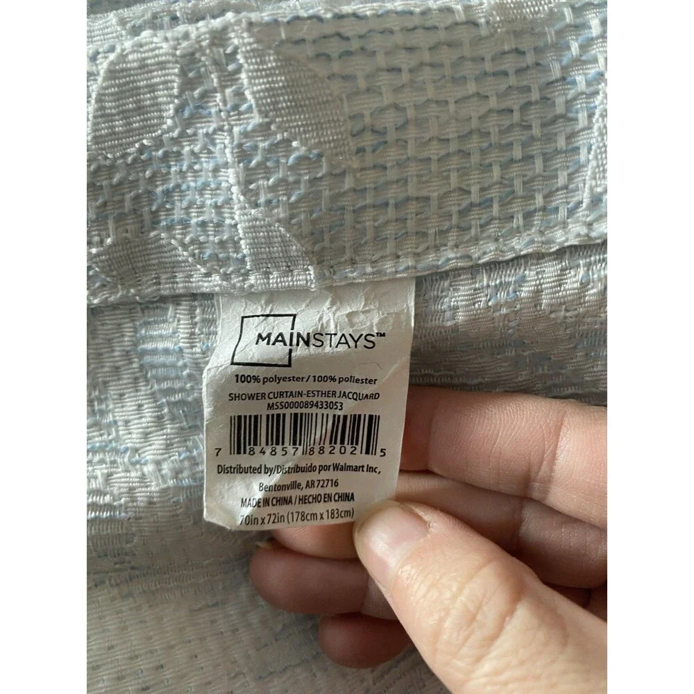 Mainstays Esther Jacquard Lace Shower Curtain White Light Blue 70